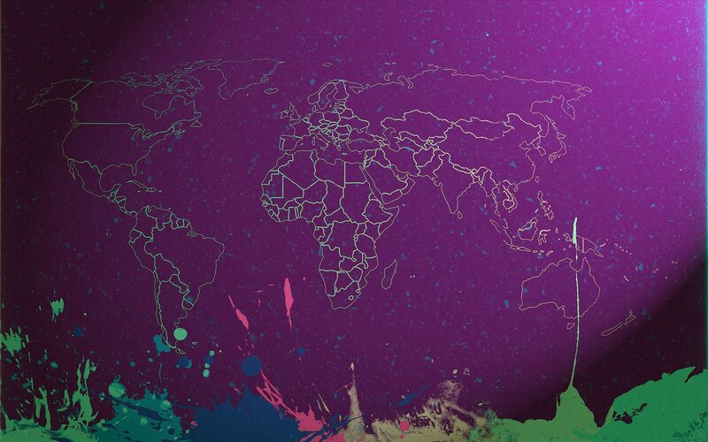 world map with paint splatters