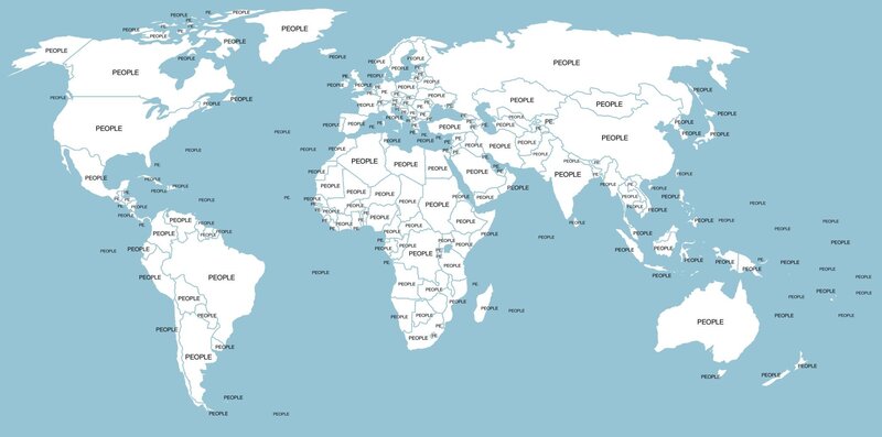 World map with people labels