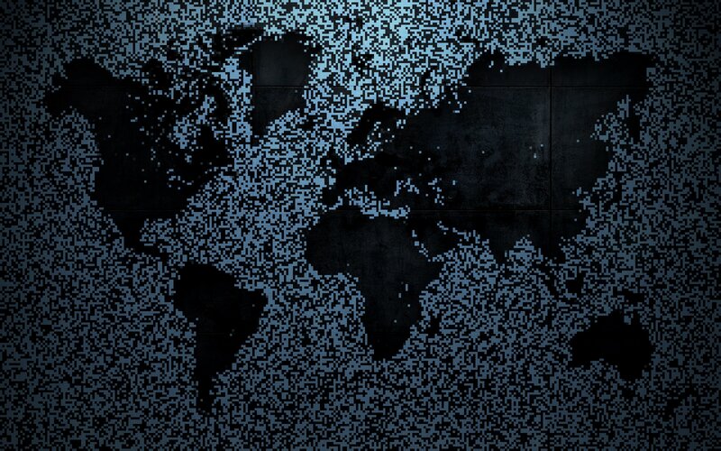 World Map with Pixelated Effect — Black