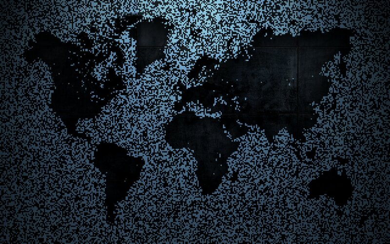 World Map with Pixelated Effect