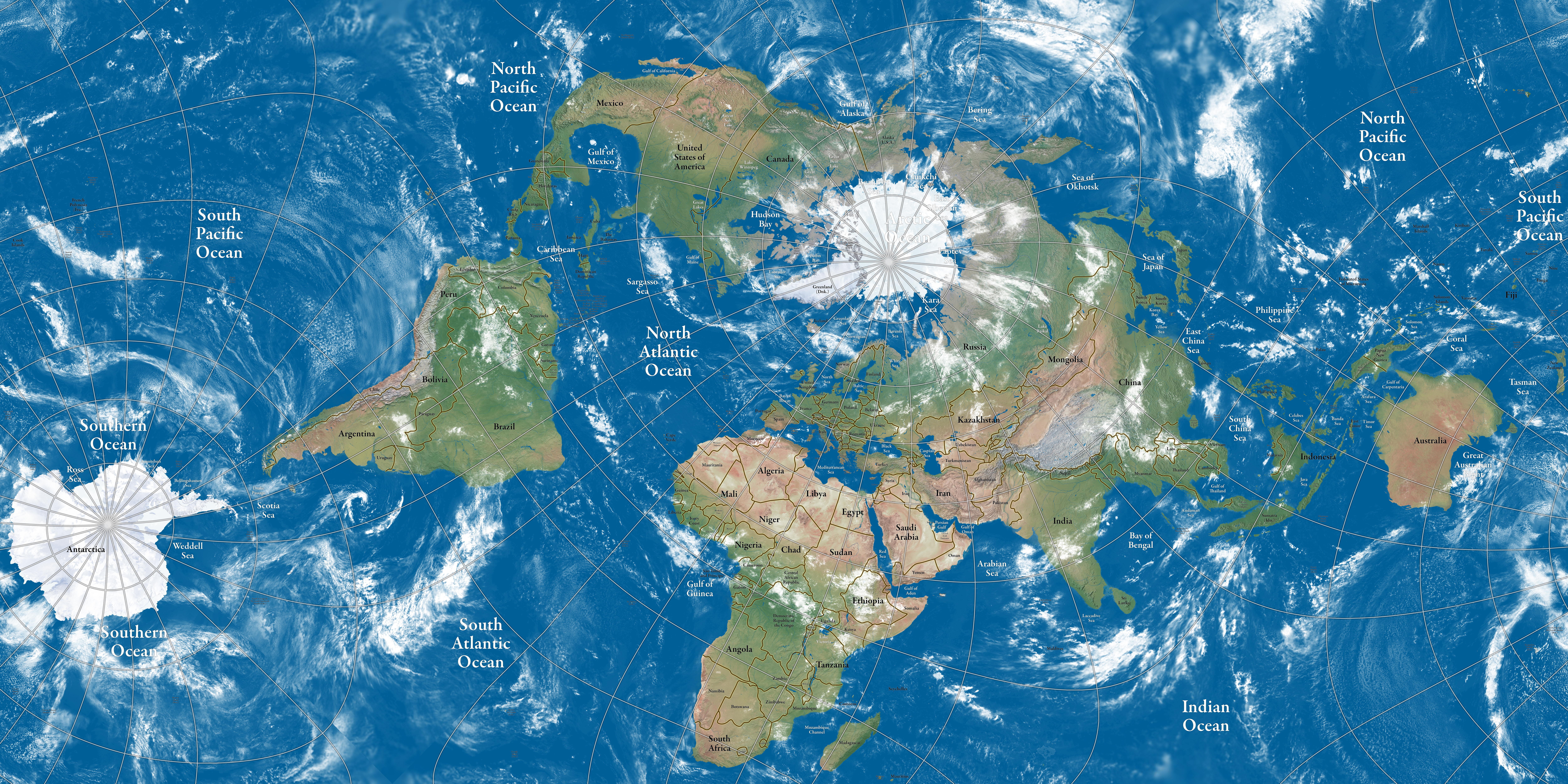 World map with satellite view