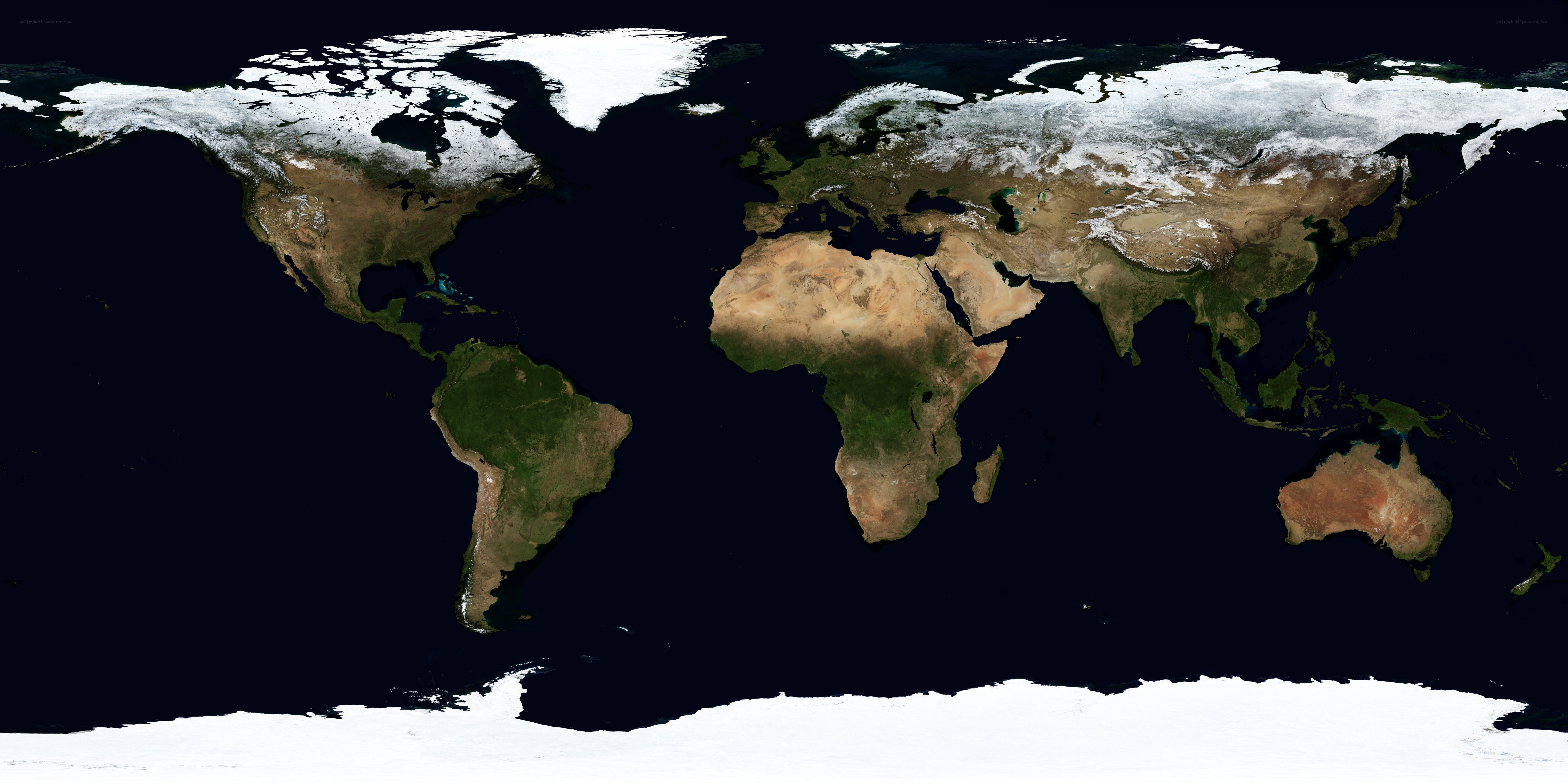 World map with snow cover