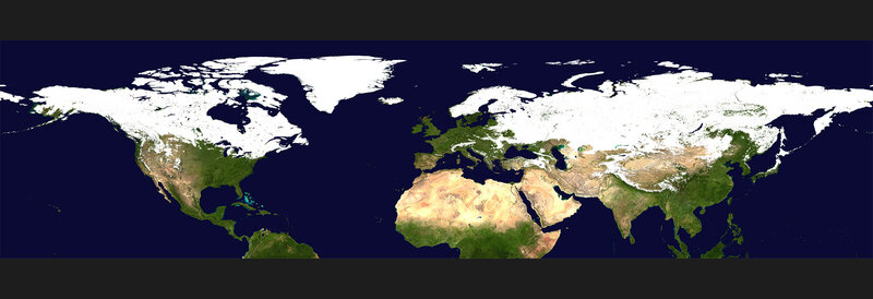 world map with snow cover