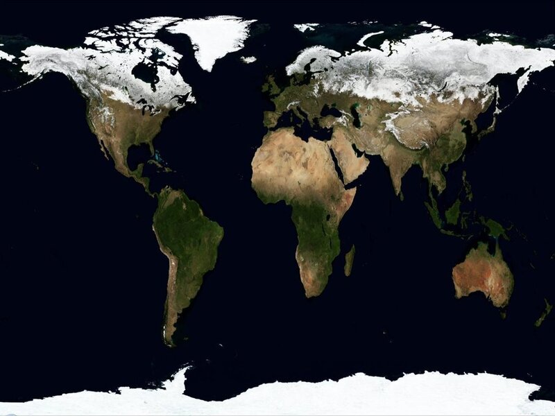 World map with snow cover