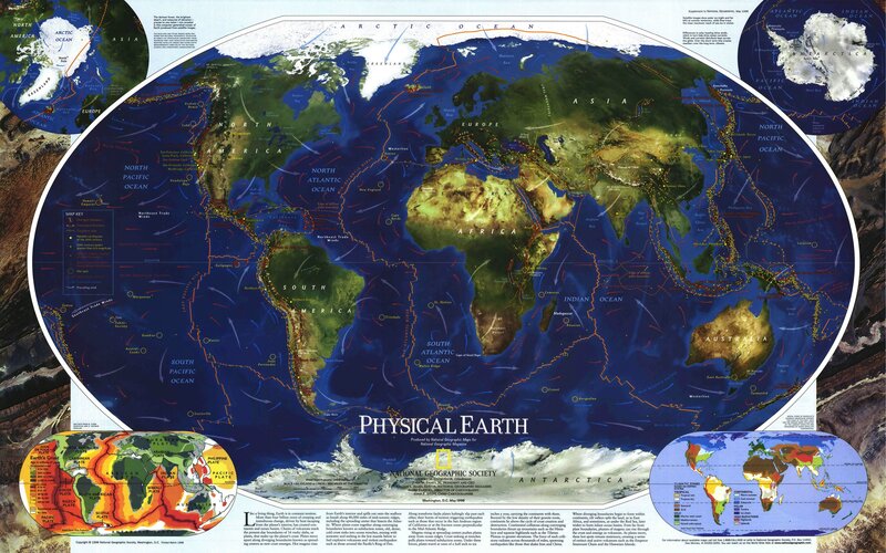 World Map with Tectonic Plates — Blue