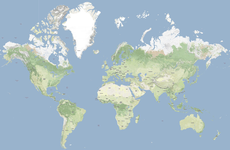 world map with terrain