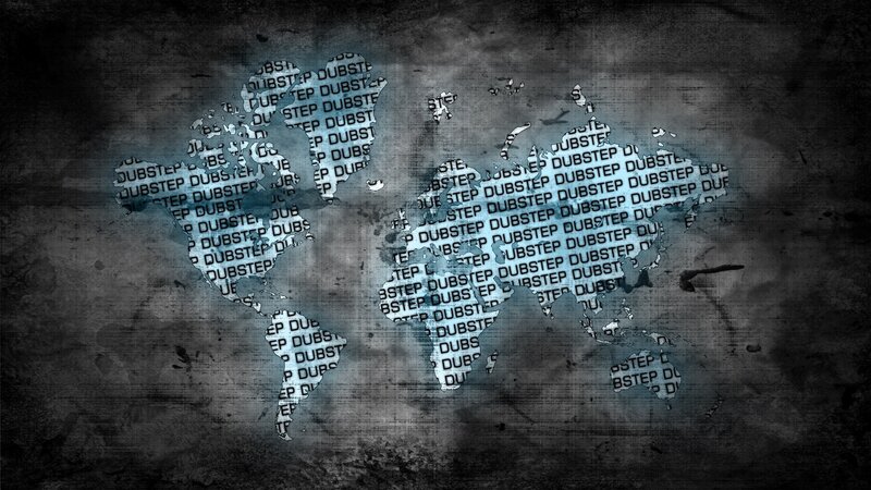 World Map with Text — Black, Dark