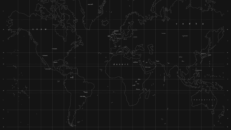 World Map with Text Labels — Black