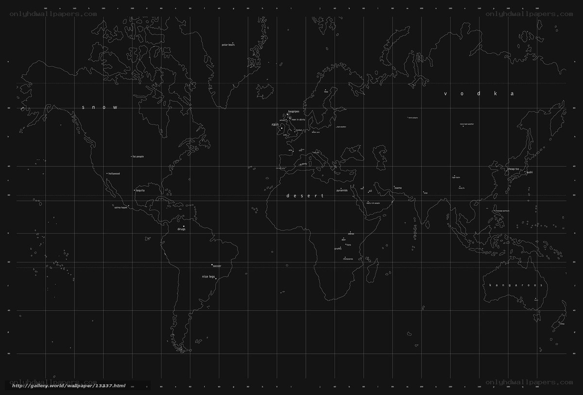 World map with text labels