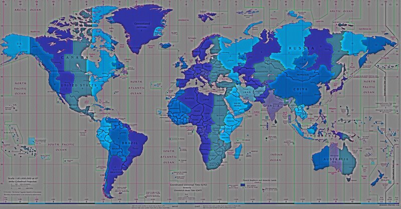world map with time zones