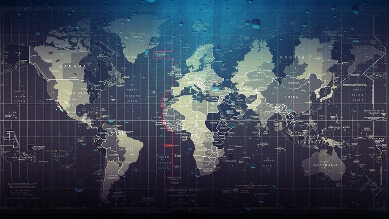 World Map with Time Zones — Blue