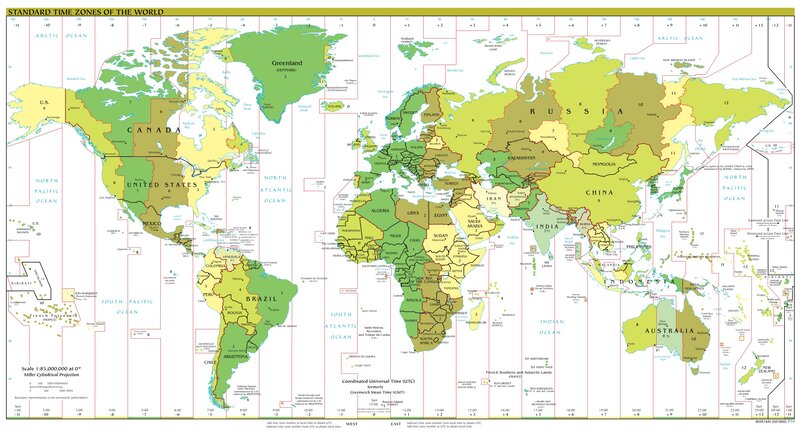 World Map with Time Zones — Green, Neutral, Illustration, Countries