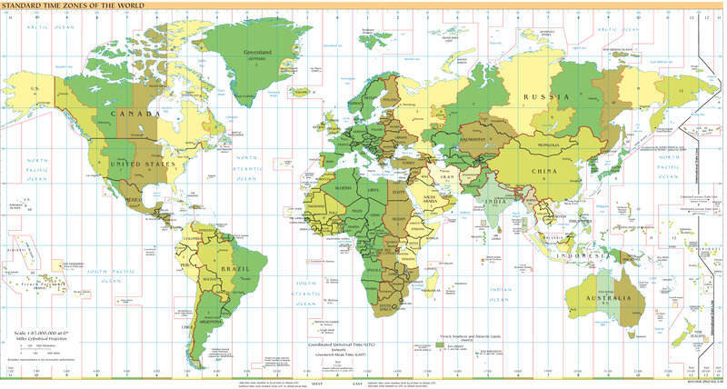 World Map with Time Zones — Green