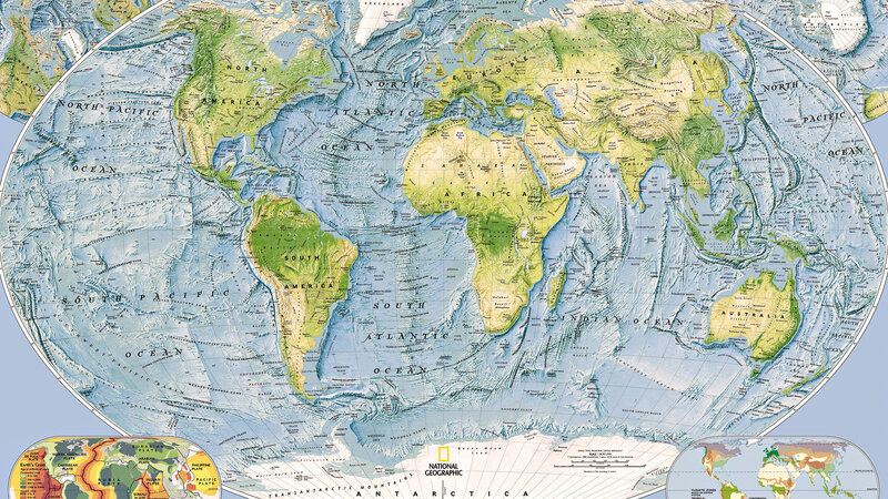 World Map with Topography — Blue