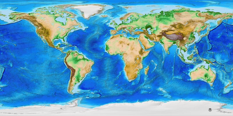 world map with topography
