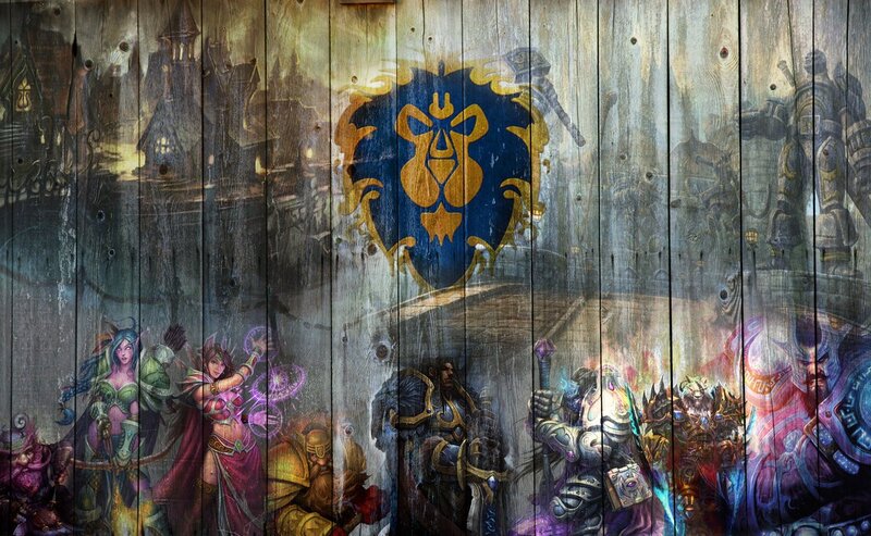 World of Warcraft characters on wood