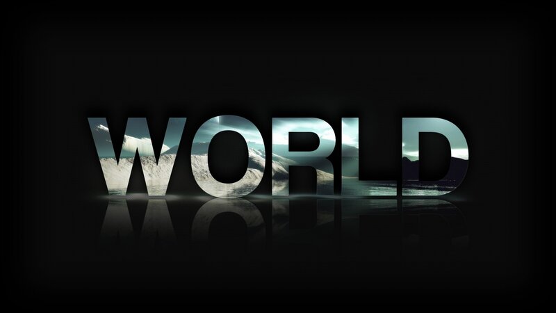 World text with landscape