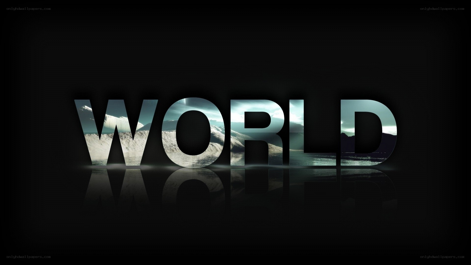 World text with landscape
