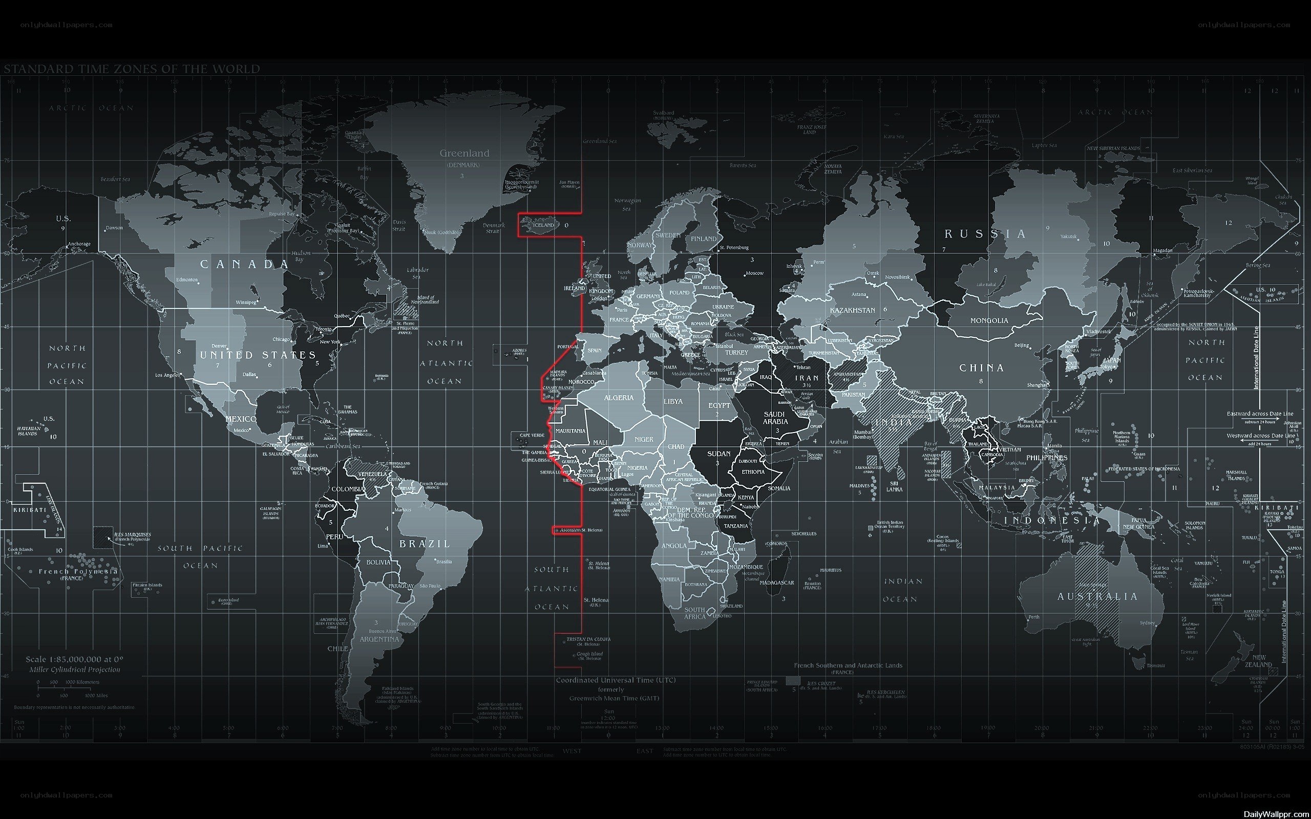 World time zones map