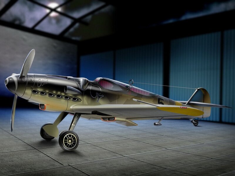 World War II fighter plane in hangar