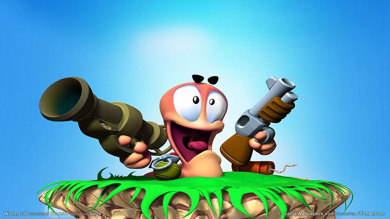 Worm Character with Weapons — Blue