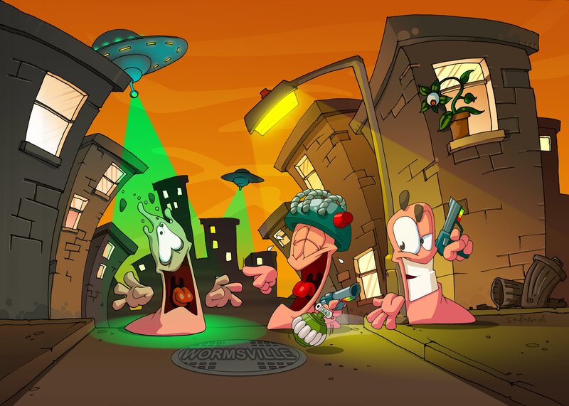 Worm Characters in City