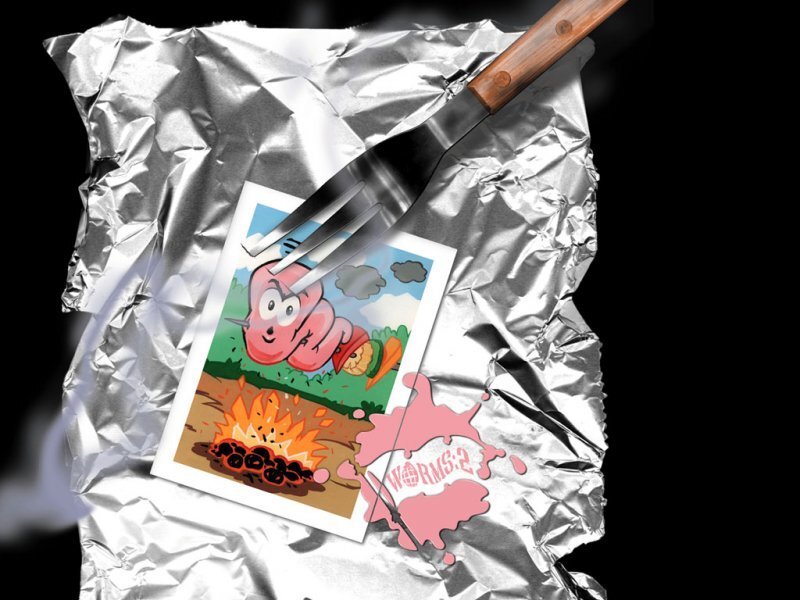 Worms 2 game card on foil