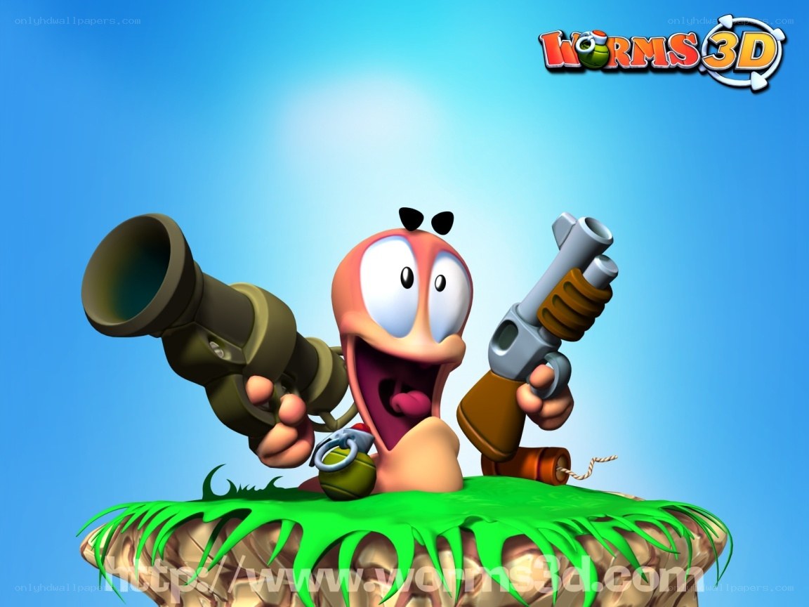 Worms 3D character with weapons