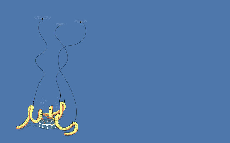 worms fishing underwater