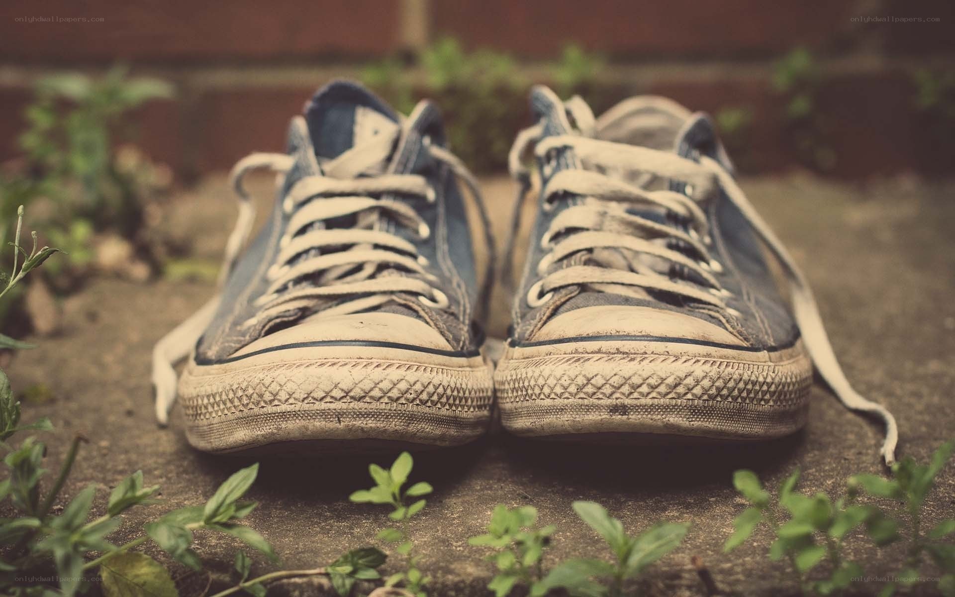 worn blue sneakers on pavement
