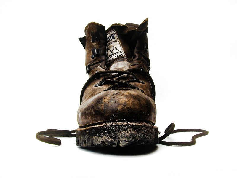 worn brown hiking boot