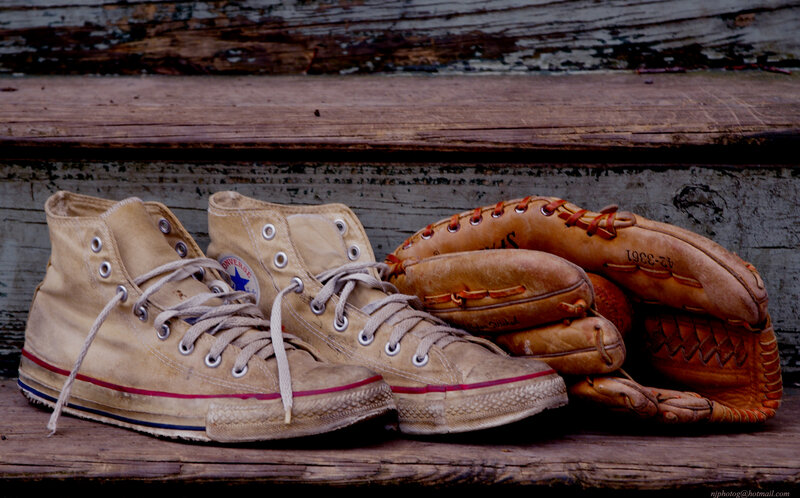Worn Sneakers and Baseball Glove