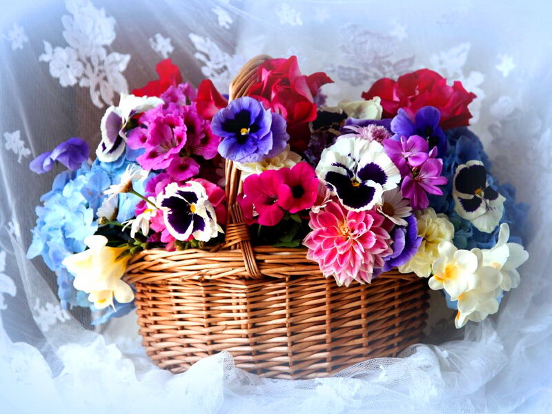 Woven Basket of Flowers — Blue