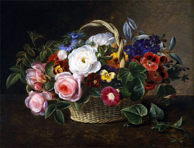 Woven Basket of Flowers — White