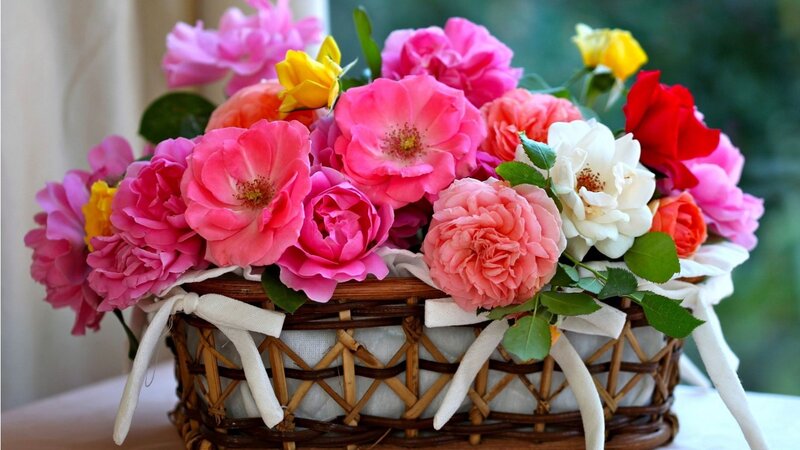 Woven Basket of Roses
