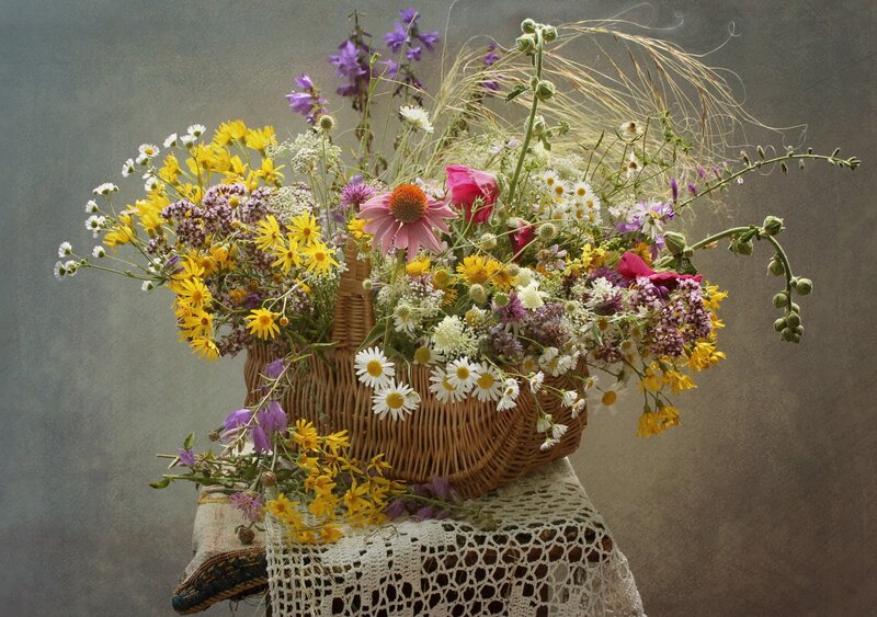 Woven Basket of Wildflowers