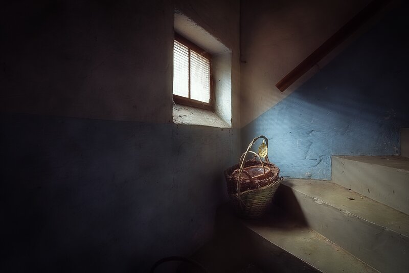 Woven Basket on Stairs