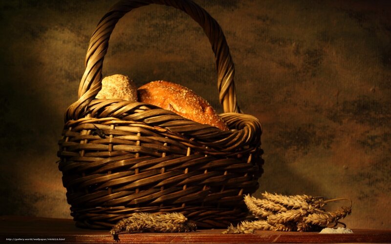 Woven Basket with Bread — Brown, Dramatic