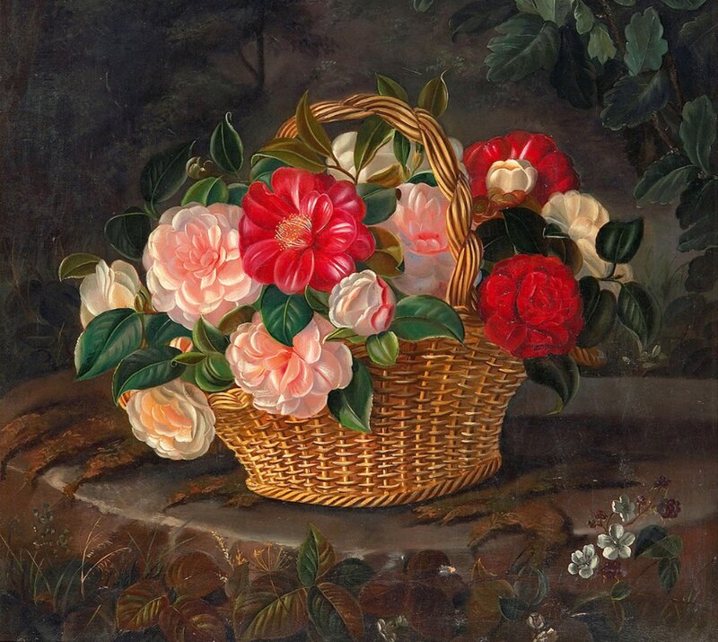 Woven Basket with Camellias