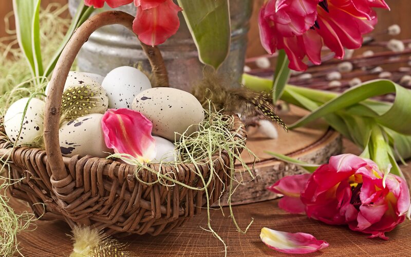 Woven Basket with Eggs — Brown, Serene