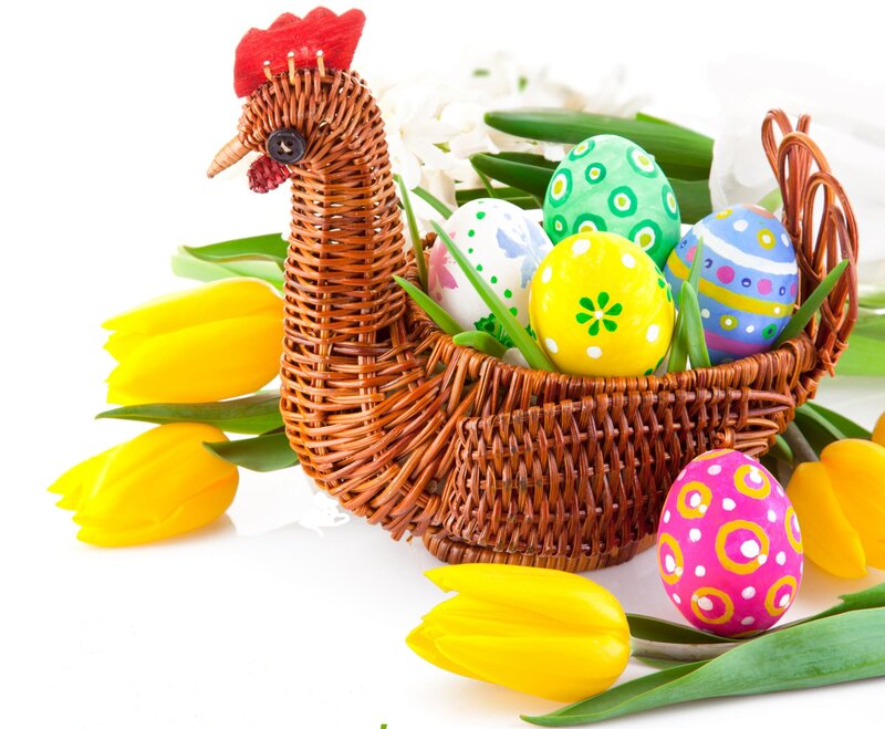 Woven Basket with Eggs — Yellow