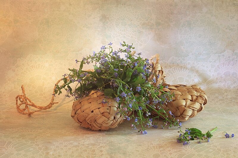 Woven Basket with Flowers — Beige, Serene