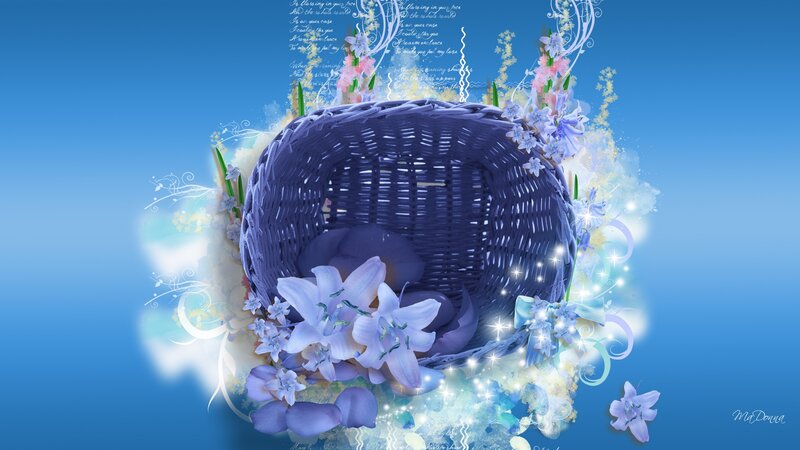 Woven Basket with Flowers — Blue, Dreamy