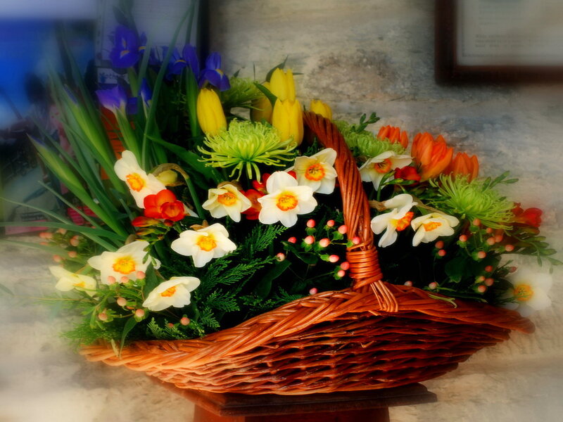 Woven Basket with Flowers — Brown, Calm, Spring