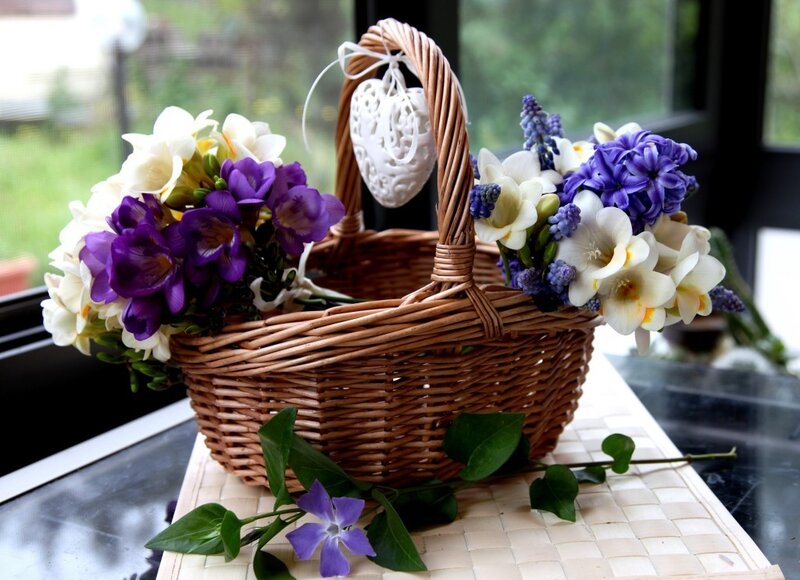 Woven Basket with Flowers — Brown, Serene