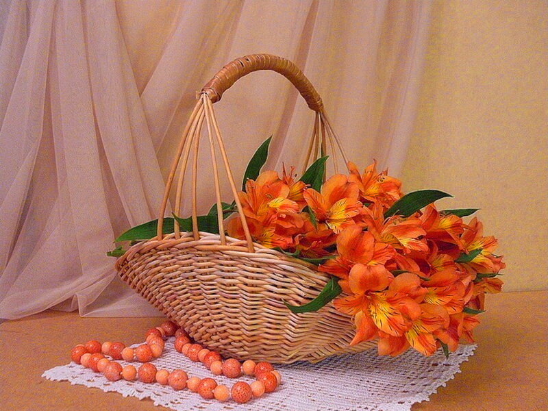 Woven Basket with Flowers — Orange, Calm