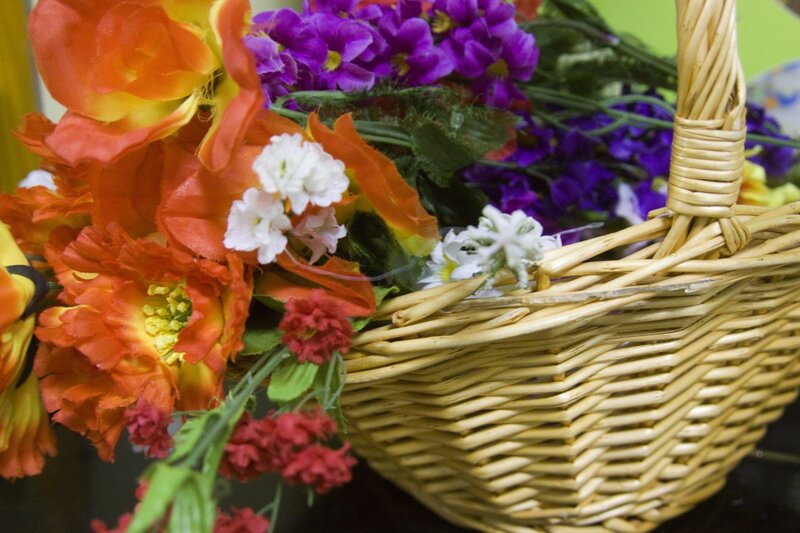 Woven Basket with Flowers — Orange, Colorful