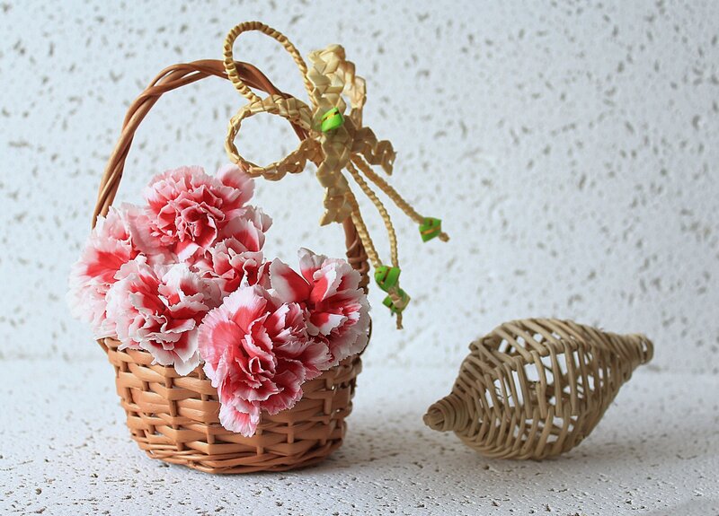 Woven Basket with Flowers — Pink, Calm, Photograph, Shell