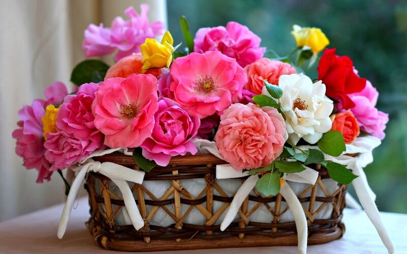 Woven Basket with Flowers — Pink, Calm