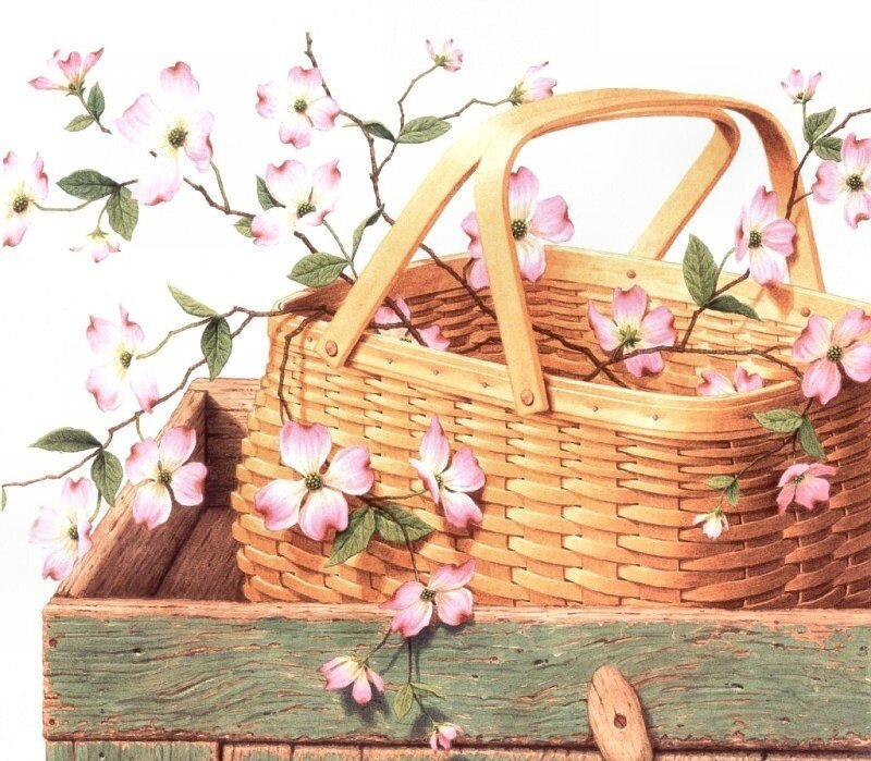 Woven Basket with Flowers — Pink